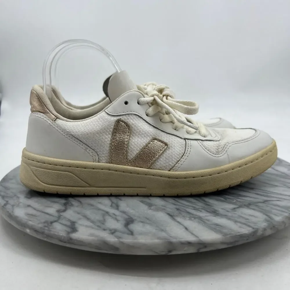Veja Womens 8 Shoes Metallic Taupe V10 T1 Leather Sneakers Trainers Lace Up